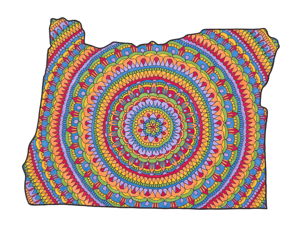 Rainbow Colored Oregon Mandala Art 