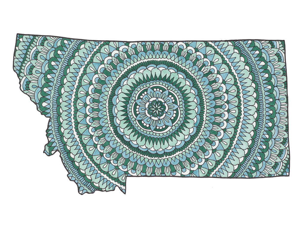 Blue and Green Montana Mandala Design Art Print