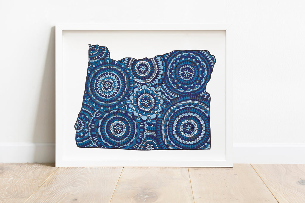 Blue Oregon Mandala Art Print