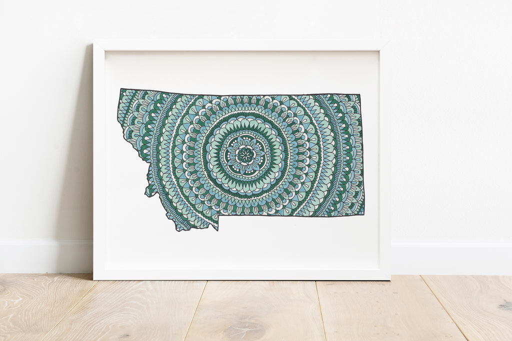 Blue and Green Montana Mandala Design Art Print