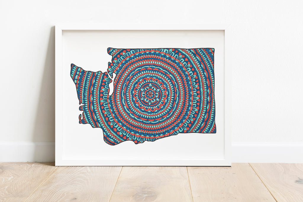 Multicolored Washington State Mandala Art